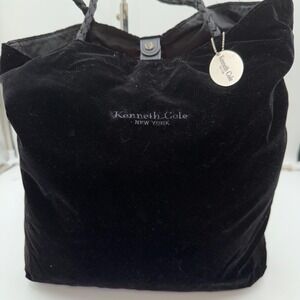 Kenneth Cole New York Vintage Velvet Tote Bag Braided Handles Zip Top
